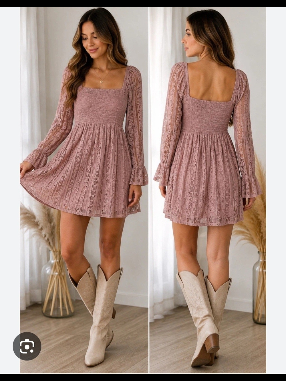 Celebrity Pink Lace Smocked Mini Dress in Dusty Rose